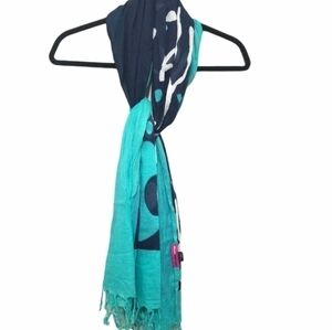 Mila Schon Concept Scarf, Colors Teal,Blue and White.